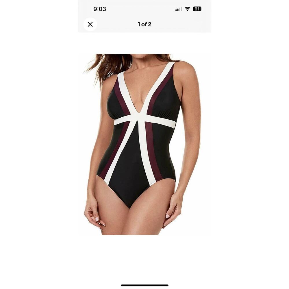 NWT Miraclesuit SHIRAZ Sz 16W Spectra Trilogy One-Piece Swimsuit Slimming V Neck - Picture 8 of 9
